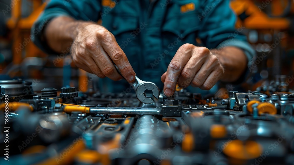 Close-up of a worker adjusting machinery in an industrial factory setting, highlighting precision and engineering expertise. Close-up of a worker adjusting machinery in an industrial factory setting, highlighting precision and engineering expertise.