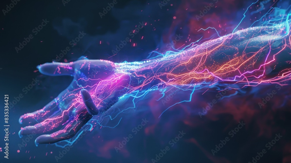 Energized hand with vibrant light streams Energized hand with vibrant light streams