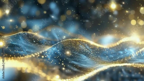 gold and silver colored glowing glow bokeh out of focus blurred particles and lights and waves. Abstract glamour high tech technology background. photo
