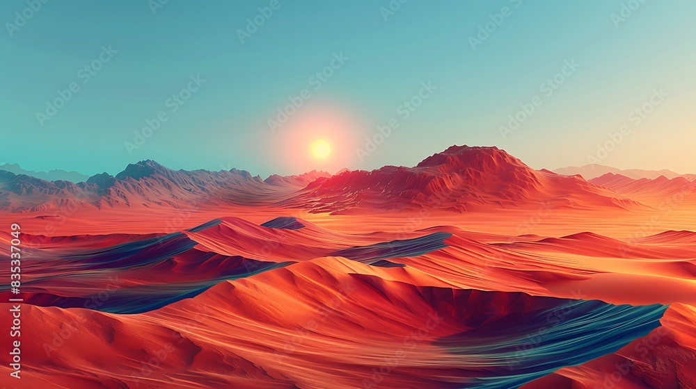 A digital illustration of Data Mirage, showing a landscape where distorted data streams create a mirage effect over a barren desert, with shimmering digital noise resembling heat waves.