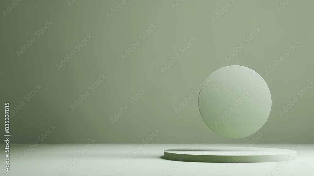 Captivating simplicity: a floating circle set on a serene green solid colored texture. Captivating simplicity: a floating circle set on a serene green solid colored texture.