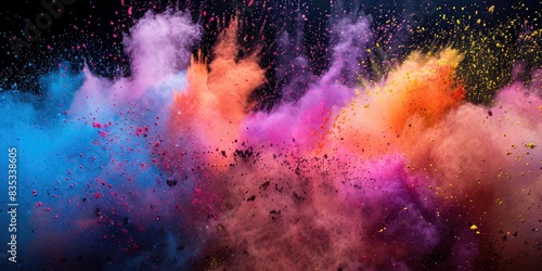 Burst of colorful powder in the air as participants joyfully celebrate the festival of colors.