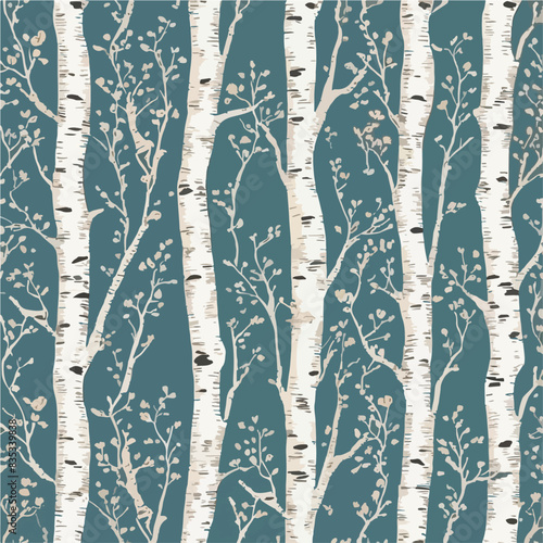 Birch tree pattern. Seamless vector illustration pattern with autumn or summer birch trees. Perfect for textile, wallpaper or print design. Fabric Design for wallpapers, web site background, postcard.