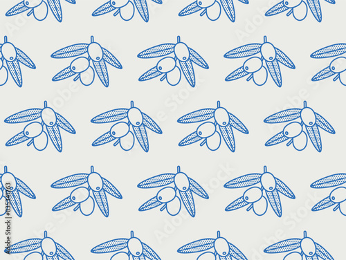 Seamless pattern of vector olive branch illustration. Line art, retro. Plants and herbs for cosmetics.