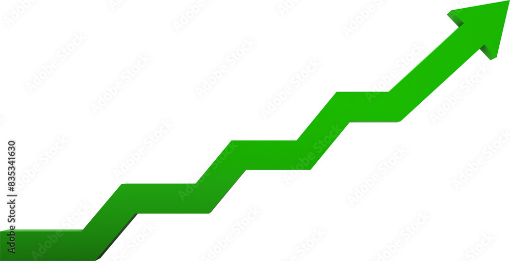 Green arrow showing upward business earnings on white background,3d rendering. Green arrow showing upward business earnings on white background,3d rendering.