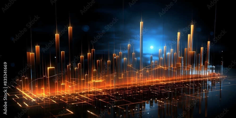 Fototapeta premium Creating a D Render of a Illuminated Financial Chart with Bar and Line Graphs. Concept 3D Rendering, Financial Chart, Illuminated, Bar Graph, Line Graph