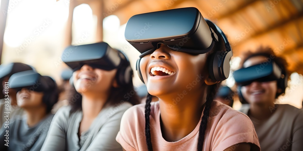 Enhancing Education: Students Learn Subjects through Virtual Reality Technology. Concept Virtual Reality Technology, Education Innovation, Interactive Learning, STEM Subjects, Engaging Students Enhancing Education: Students Learn Subjects through Virtual Reality Technology. Concept Virtual Reality Technology, Education Innovation, Interactive Learning, STEM Subjects, Engaging Students