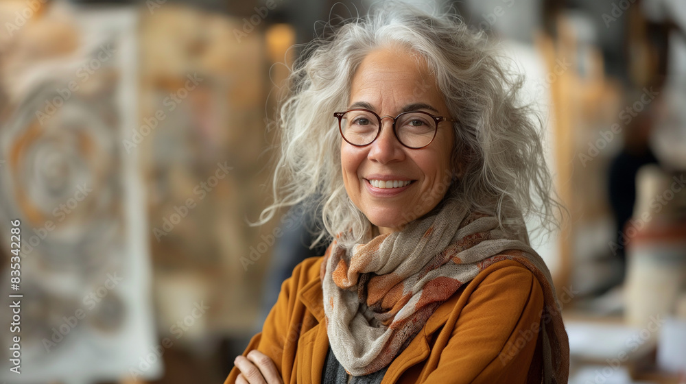 Fototapeta premium An experienced architect radiates joy as she unveils her latest design concept to her team