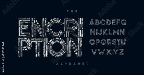 Stripe wires font, tech geometric line alphabet, creative technology font, modern element for branding, secure digital print, encrypted title, contemporary typography. Vector typeset.