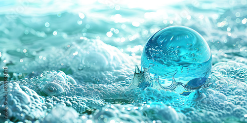 Aqua Blue Beach Ball  A beach ball bobbing in the waves  its surface glistening in a bright shade of aqua blue