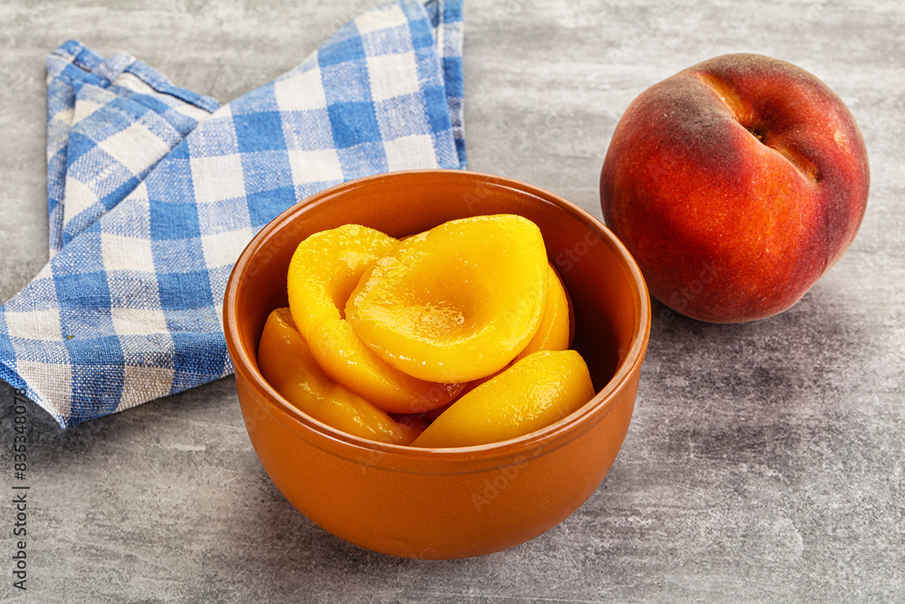Ripe sweet and juicy canned peach Ripe sweet and juicy canned peach