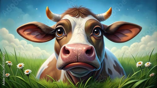 Sad cartoon cow with tearful eyes, crying cow digital , sad, cartoon, cow, tearful eyes, crying, emotional, upset, unhappy, animal,distress, tears, emotion, expression, farm, livestock photo