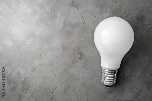 Close-up of white lightbulb on grey background with copy space