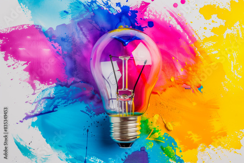 Colorful Creative idea concept with lightbulb made from colorful paint