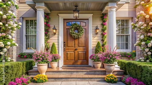 Luxury house main door with spring decorations, elegant entrance, modern design , Luxury, house, main door, spring, decoration, elegant, entrance, modern, design, home, architecture, entryway