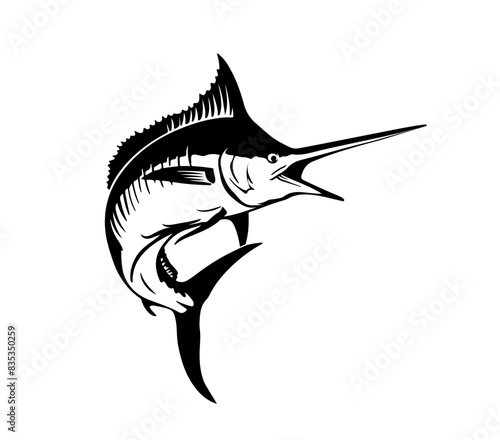 Marlin Fish Jump Hand Drawn Illustration Isolated