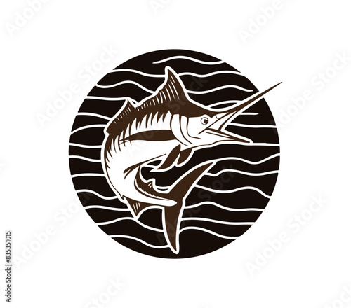 Marlin Fish Jump Hand Drawn Illustration Isolated