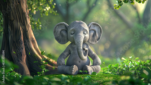 Wallpaper Mural A cartoon elephant meditating in a quiet, cozy spot in the forest Torontodigital.ca