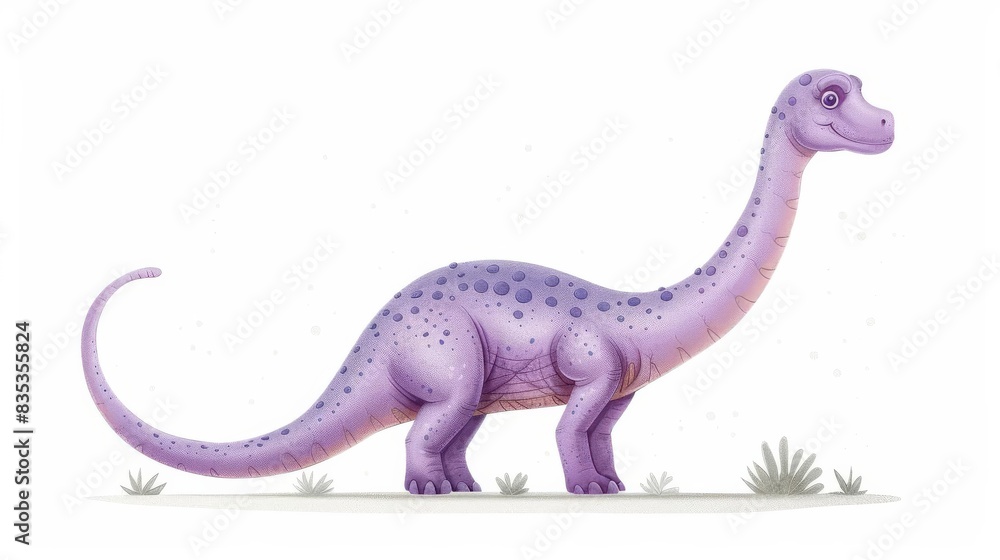 Naklejka premium Purple Long-Necked Dinosaur Illustration on a Minimalist White Background