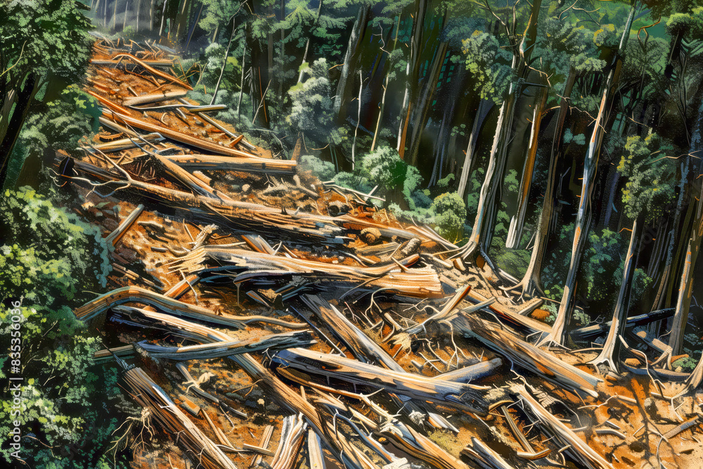 Deforestation concept with cut off tropical forest Deforestation concept with cut off tropical forest