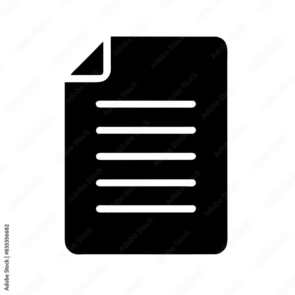 Simple Document Icon, Vector Illustration of a Paper with Text Lines, Black and White Simple Document Icon, Vector Illustration of a Paper with Text Lines, Black and White