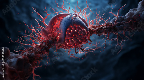 Detailed 3D Illustration of Clogged Arteries in Human Brain Showing Health Risk and Medical Concept photo