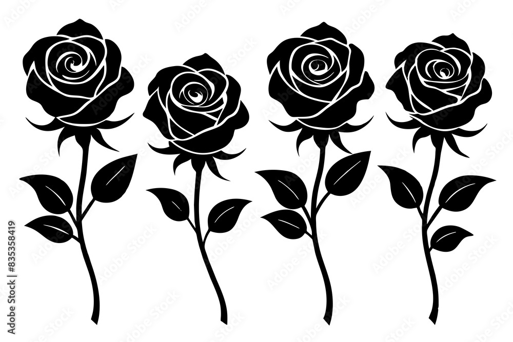 rose flower set silhouette vector illustration rose flower set silhouette vector illustration