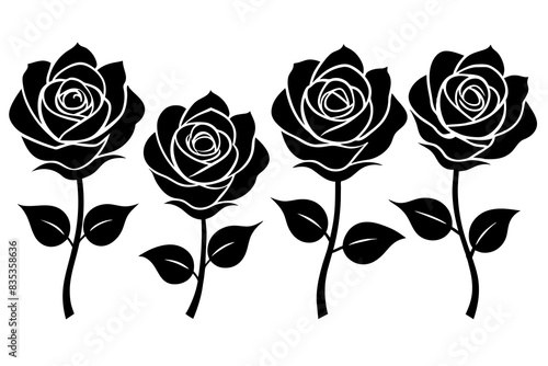 rose flower set silhouette vector illustration