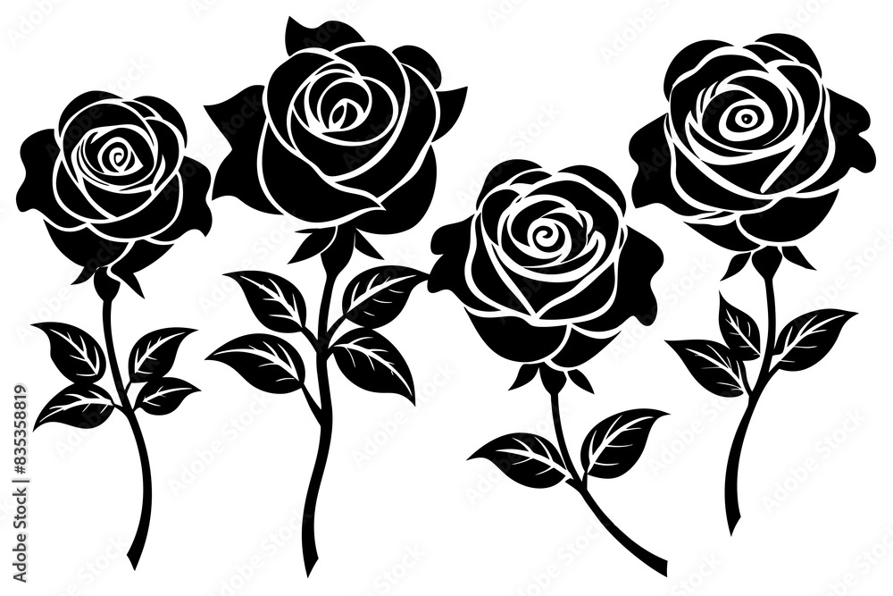 rose flower set silhouette vector illustration rose flower set silhouette vector illustration