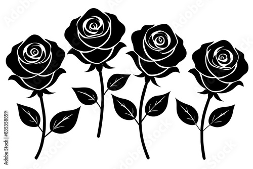 rose flower set silhouette vector illustration