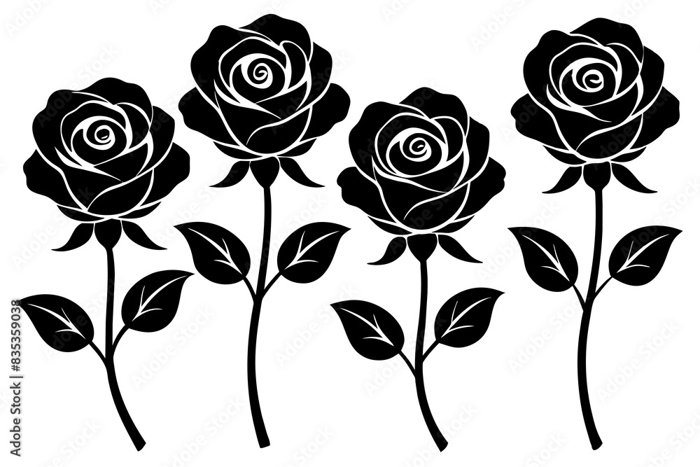 rose flower set silhouette vector illustration rose flower set silhouette vector illustration