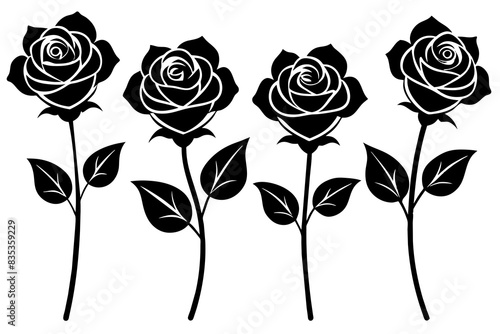 rose flower set silhouette vector illustration