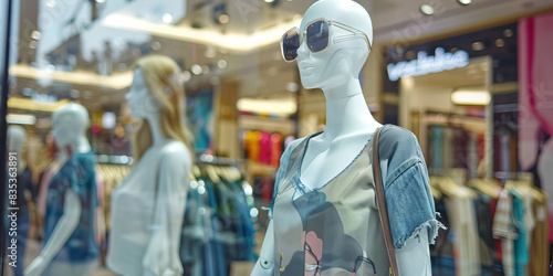 Fashion Forward: A trendy clothing store with mannequins showcasing the latest fashion trends and accessories.