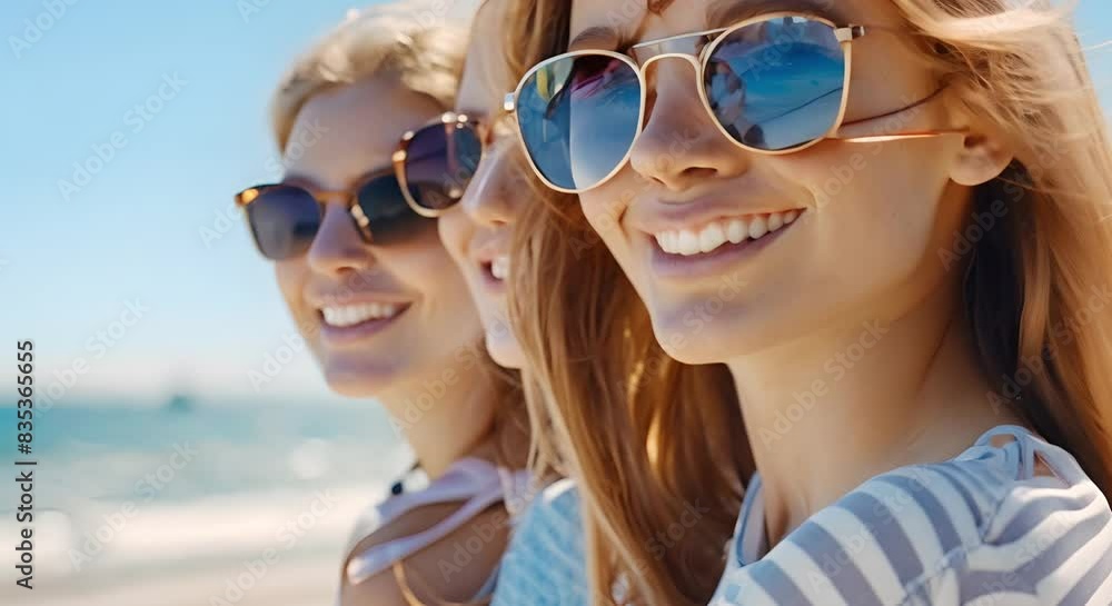 A group of young women having a fun day at the beach. Concept Beach Day, Fun Activities, Group Photos, Sunny Moments, Beach Fashion A group of young women having a fun day at the beach. Concept Beach Day, Fun Activities, Group Photos, Sunny Moments, Beach Fashion