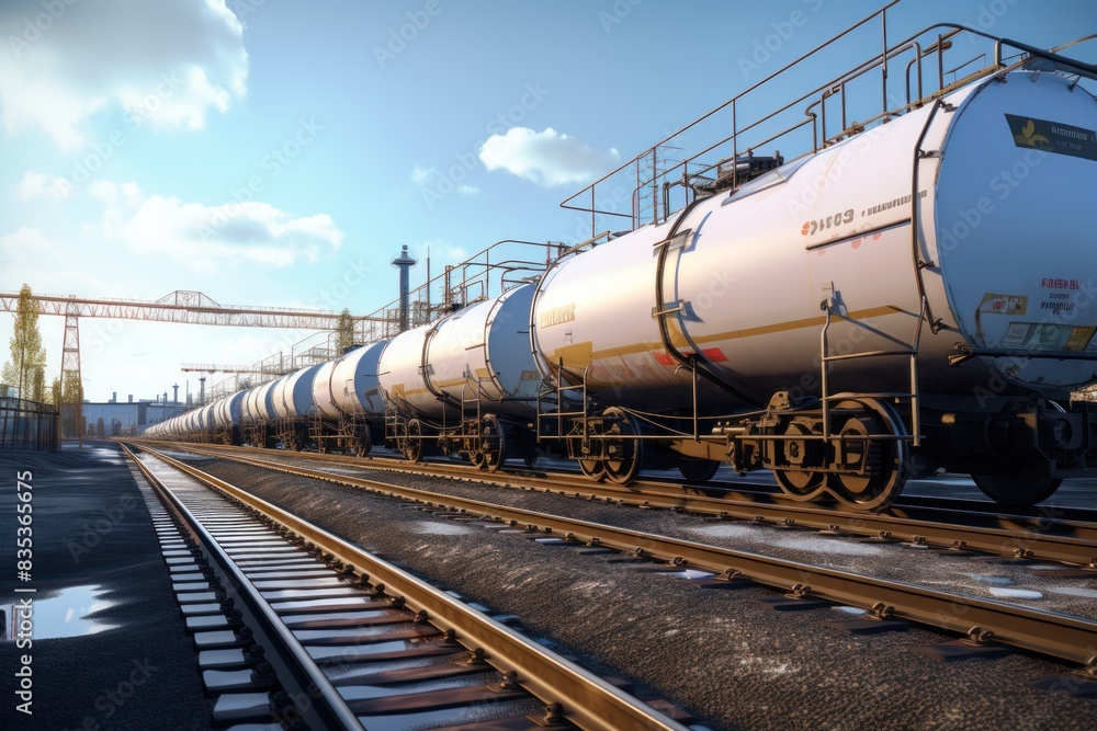 Naklejka premium Train with oil tank as one of the major transportations to delivery oil.