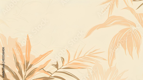 A beige background with an elegant  soft gradient from light to dark yellow  adorned in the style of subtle watercolor strokes of bamboo leaves and plants.