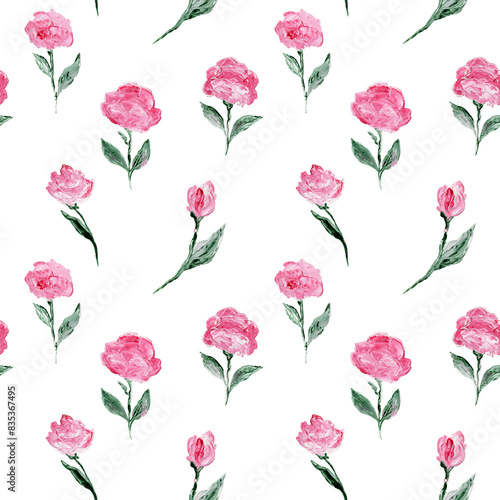 Seamless pattern of pink flowers on a white background. Hand drawn floral ornament for design and decoration  for holiday  fabric  wallpaper  wrapping paper  decoration  scrapbooking..