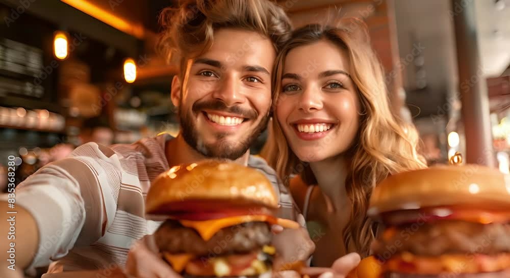 Couple taking selfie at burger pub enjoying lunch break at cafe. Concept Cafe Selfie, Lunch Date, Burger Pub, Couple Goals, Enjoying Together Couple taking selfie at burger pub enjoying lunch break at cafe. Concept Cafe Selfie, Lunch Date, Burger Pub, Couple Goals, Enjoying Together