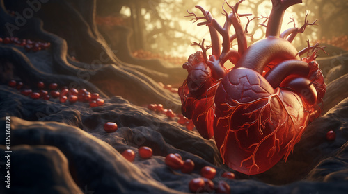Heart Arteries Blockage Conceptual Illustration in 3D Rendering Showing Clogged Blood Vessels and Health Risk Symbolism photo