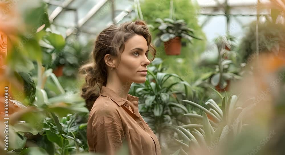 Woman surrounded by plants in a room, creating a cozy and natural ambiance. Concept Indoor Plant Decor, Cozy Living Spaces, Natural Home Decor, Plant Aesthetic, Botanical Interior Design Woman surrounded by plants in a room, creating a cozy and natural ambiance. Concept Indoor Plant Decor, Cozy Living Spaces, Natural Home Decor, Plant Aesthetic, Botanical Interior Design