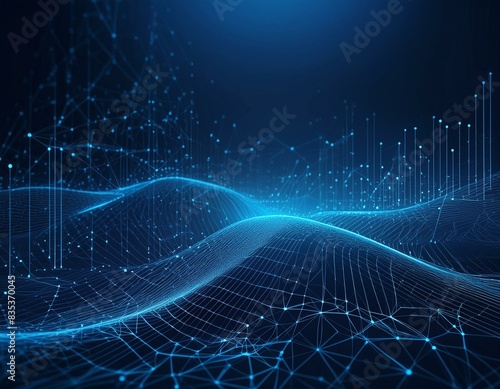 Abstract dark blue technical background. Technology background with line and dot particles surface. Futuristic digital innovation background