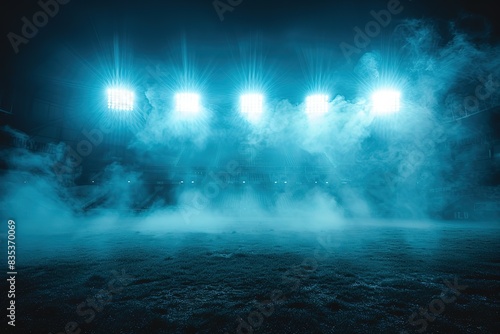 A stadium with lights and smoke