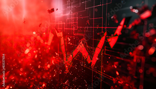 Red chart shattered and broken, stock market crash wallpaper. 