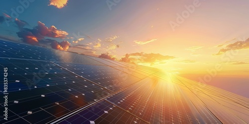 Photovoltaic panels under the setting sun 