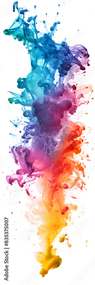 Ultrawide vertical colorful paint explosion, high white background, ink, colorful smoke cloud, rainbow colors, abstract colorful painting, vibrant paint splash, multicolor