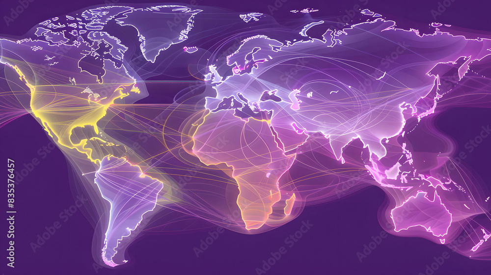 Undersea cable network map visualizing global internet traffic flows 