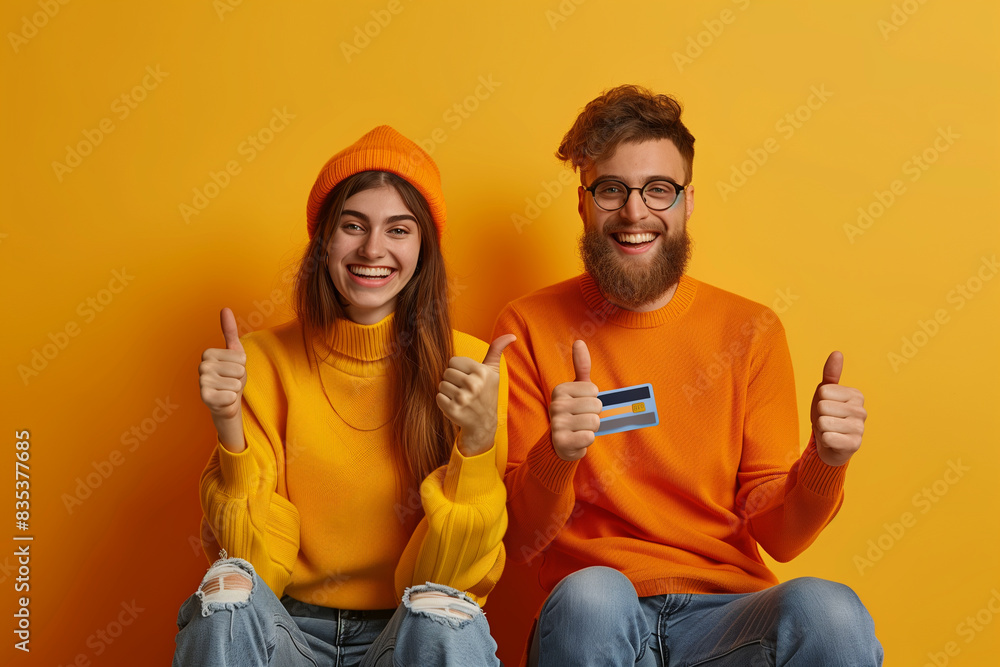 Man and Woman Sitting on Floor Giving Thumbs Up Man and Woman Sitting on Floor Giving Thumbs Up