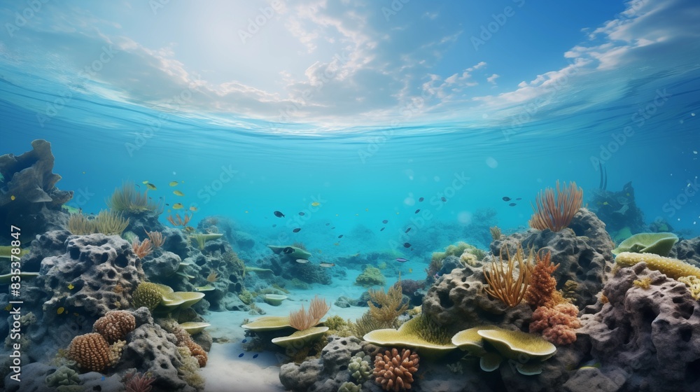 Stunning Underwater Scene of a Vibrant Coral Reef under Clear Blue Water Stunning Underwater Scene of a Vibrant Coral Reef under Clear Blue Water