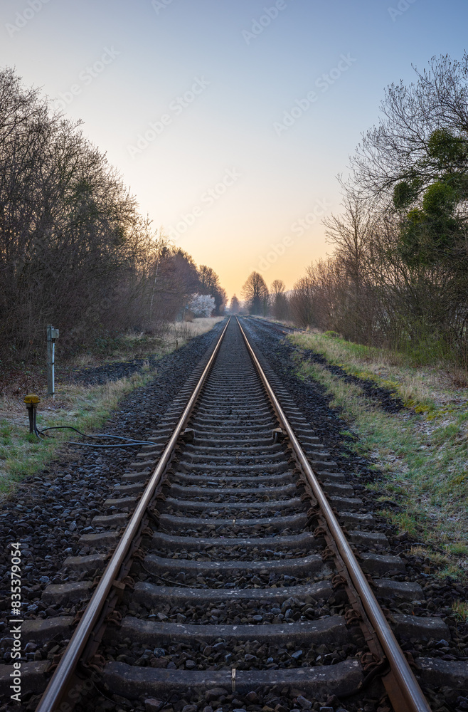 The railway going into the horizon The railway going into the horizon