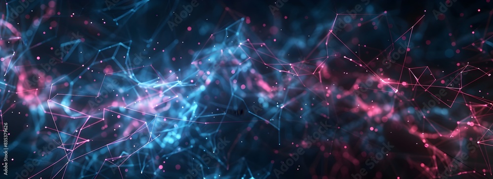 Abstract digital background with blue and pink glowing lines on a dark black color, concept of a connection network in the style of data science or artificial intelligence
Abstract digital background with blue and pink glowing lines on a dark black color, concept of a connection network in the style of data science or artificial intelligence